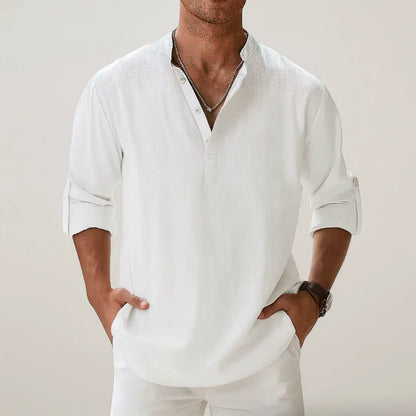 Elbow-Sleeve Button-Up Shirt